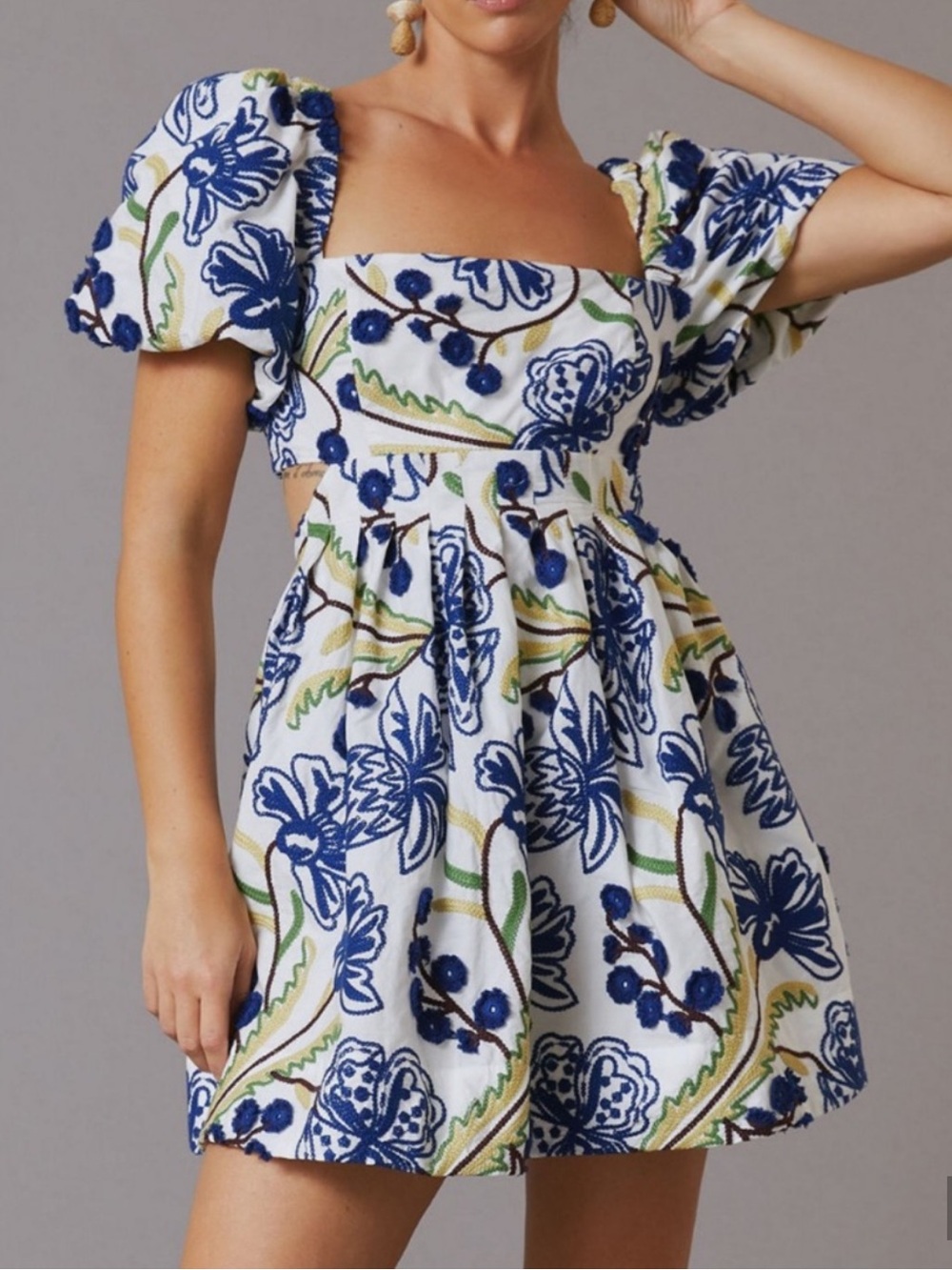 Anthropologie Puff Sleeve floral cutout babydoll Mini Dress size 2X NWT